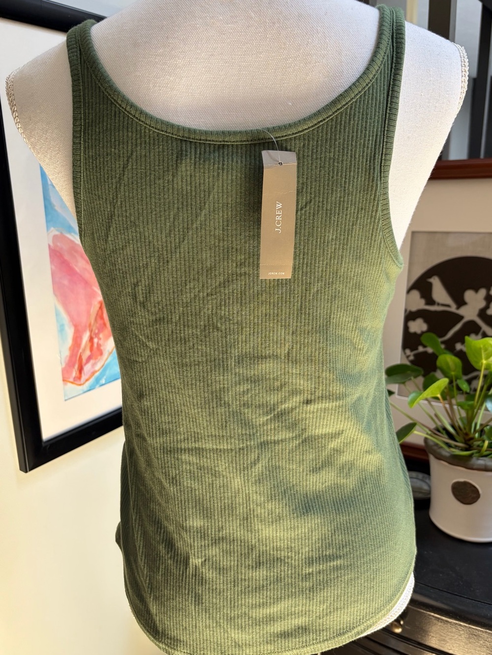 J. Crew Olive Ribbed Scoop Neck Tank - Picture 2 of 3